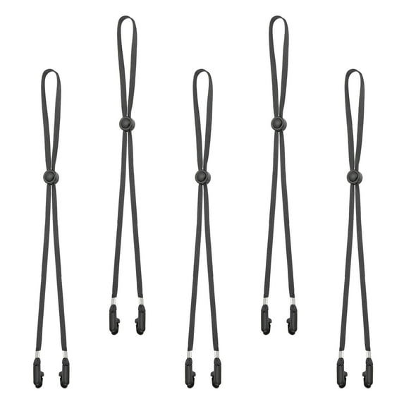 Windproof Hat Strap Clips 31.5"x0.28", Adjustable Elastic Hat Clip with Cord Locks for Fishing, Black 5 Pack