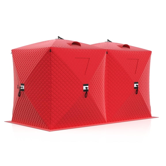 Windproof Insulated Pop Up Ice Fishing Hub Tent, Eastvita Cold Weather Winter Fishing Shelter for Single Person, Red