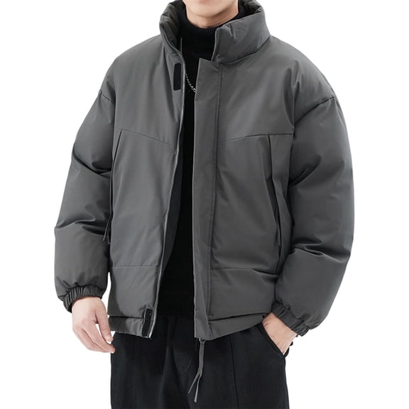 Windproof Jackets For Men Stand Collar Front Zip Velcro Outdoor Cardigan Thermal Casual Outdoor With Pockets (XXL, Dark Gray)