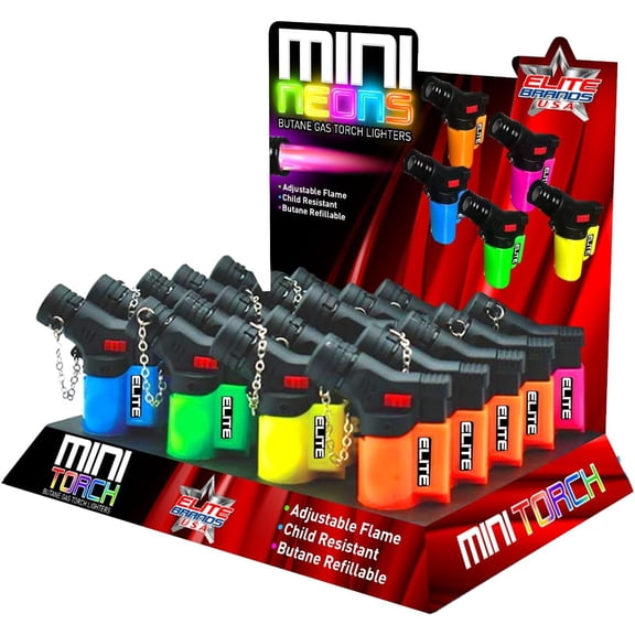 Windproof Jet Flame Mini Torch Neon Lighters Display Pack of 20 Butane Refillable Torches, Ideal for Camping Hiking Hunting Melting, Blue--