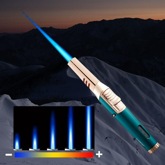 Windproof Jet Straight Flame Lighter, Adjustable Lockable Flame Refillable Butane Lighter with Visual Window, Multifuctional Outdoor Torch Lighter (Butane Not Included)