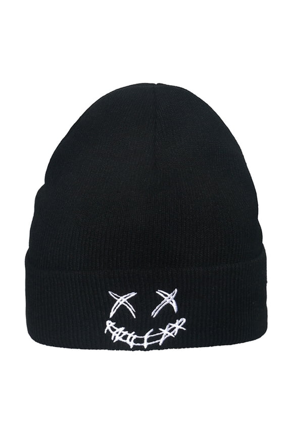 Windproof Knitted Hat Teenager Winter Warm Beanies with Cute Embroidered Pattern