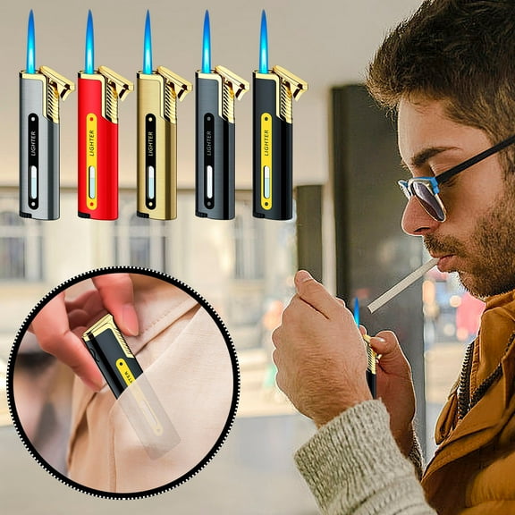 Windproof Lighter under $5! Bzdzmqm Long Metal Torch Lighter, Refillable Windproof Butane Jet Lighter, Adjustable Blue Flame Cigarette Lighter, Outdoor Camping Survival Lighter