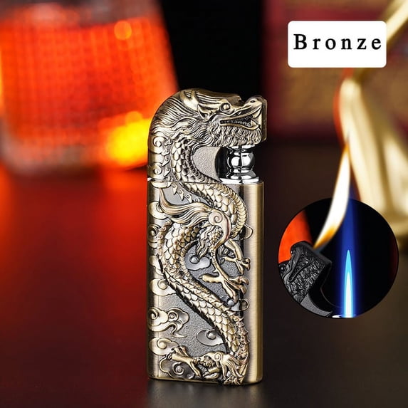 Windproof Lighter, Gaqring Rechargeable Double Flame Metal Lighter, Portable Butane Refillable Men's Lighter with Gift Box for Outdoor, Army Green