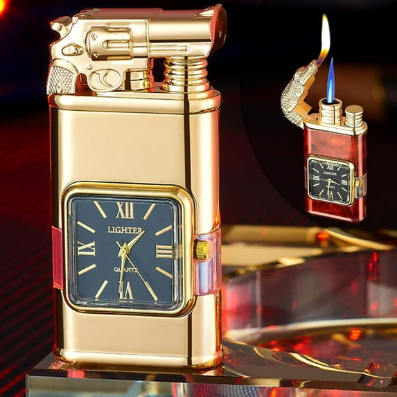 Windproof Lighter Vintage Watch Bezel Jet Flame Torch, Men's Cool Dual Flame Lighter Torch and Soft, Horse/Tiger/Dragon Animals Vintage Lighter Refillable Butane Gas Lighters Airless