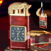 Windproof Lighter Vintage Watch Bezel Jet Flame Torch, Mens Cool Dual Flame Lighter Torch and Soft, Horse/Tiger/Dragon Animals Vintage Lighter Refillable Butane Gas Lighters Airless