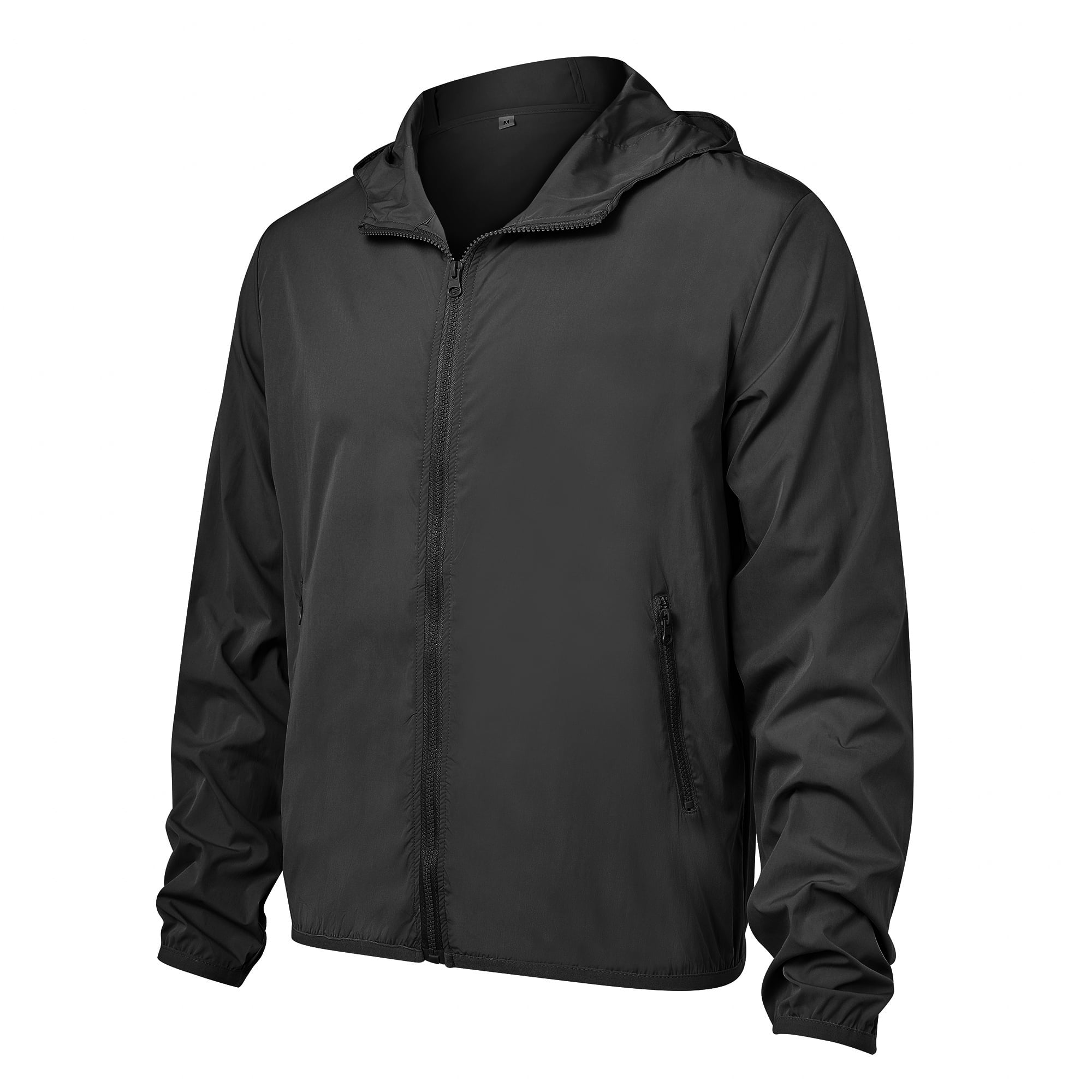 Windproof Lightweight Windbreaker Shell Jacket for Men, Black, L