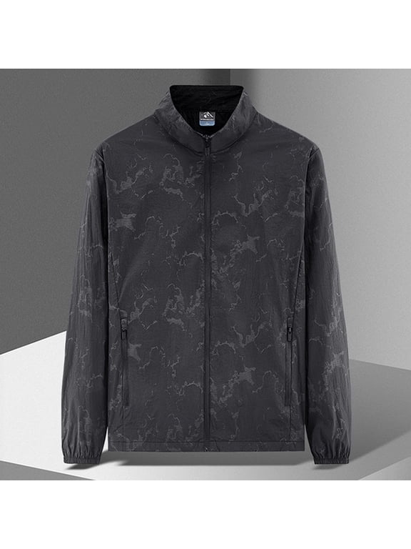 Windproof Men's Golf Jacket Stylish Printing Windbreaker Casual Stand Collar Coats With Pockets Travel Running Workout Shirts