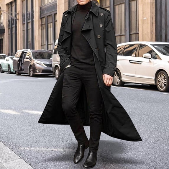 Windproof Men'trench Coat Long Jacket Overcoat Notched Lapel with Pockets Windbreaker for Daily Wear shopping Vacation Spring Autumn ,