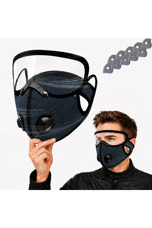 Windproof Motorcycle Mask & Goggles - Reusable Carbon Filter Dust Mask,Anti-UV,5-Layer Filter,Adjustable