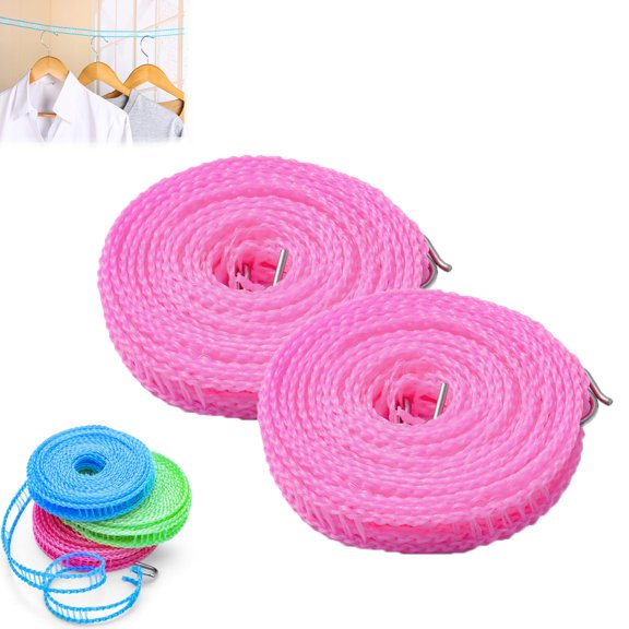 Windproof Non-Slip Clothesline 32 Ft, Portable Clothesline for Outdoor & Home Windproof Nylon Adjustable Non-Slip Rope, Retractable Clothesline, for Indoor Outdoor Travel Camping