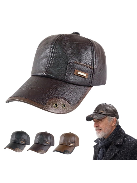 Windproof PU Leather Baseball Cap for Men Adjustable Warm Driving Headwear