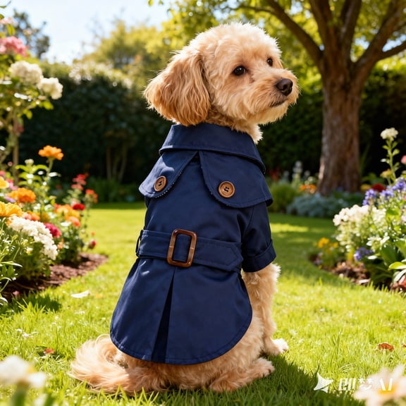Windproof Pet Trench Coat, Stylish Belted Western Jacket Outerwear, Lightweight Button Down Apparel for Small Dogs and Cats(Navy,S)