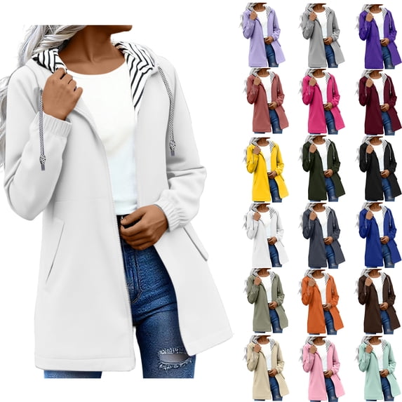 Windproof Rain Jackets for Womens Warm Winter Solid Color Rain Jacket Outdoor Hooded Windproof Loose With Pocket Coat