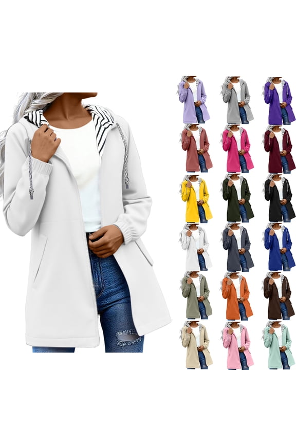 Windproof Rain Jackets for Womens Warm Winter Solid Color Rain Jacket Outdoor Hooded Windproof Loose With Pocket Coat