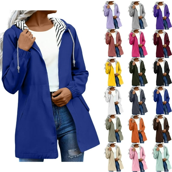 Windproof Rain Jackets for Womens Winter Solid Color Rain Jacket Outdoor Hooded Windproof Loose With Pocket Coat