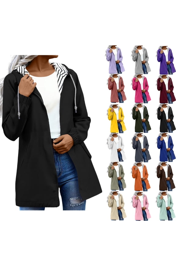 Windproof Rain Jackets for Womens Winter Solid Color Rain Jacket Outdoor Hooded Windproof Loose With Pocket Coat