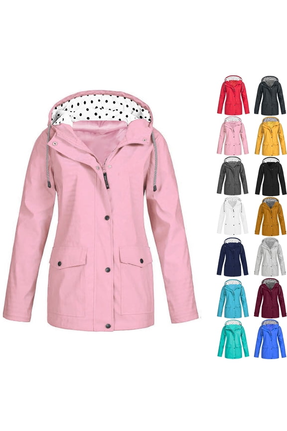 Plus Size Windproof Jackets for Women Fashion Solid Color Outdoor Plus Size Hooded Raincoat Windproof Clearance Under 5$!