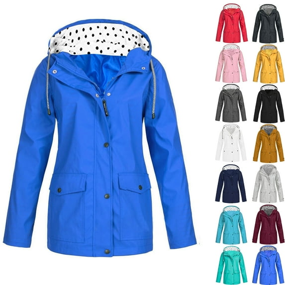 Plus Size Windproof Jackets for Women Fashion Solid Color Outdoor Plus Size Hooded Raincoat Windproof Clearance Under 5$!