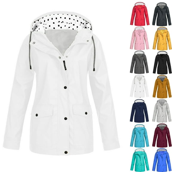 Plus Size Windproof Jackets for Women Fashion Solid Color Outdoor Plus Size Hooded Raincoat Windproof Clearance Under 5$!