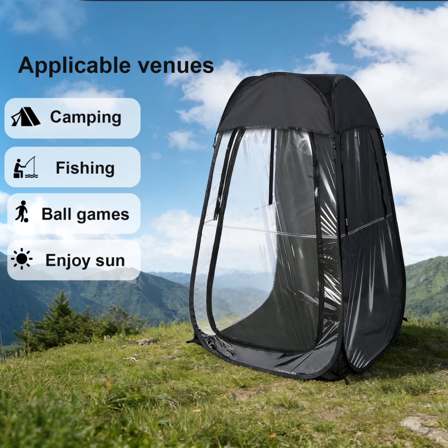 Windproof Rainproof Portable Pop Up Sports Tent Black Lightweight Shelter For Outdoor Sports Events Fishing Camping