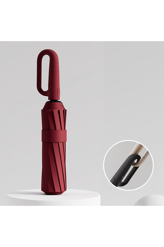 Windproof Reverse Automatic Travel Umbrella with Reflective Strip and Secure Ring Buckle Design for Rain and Sun