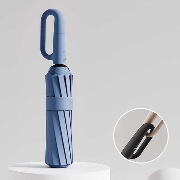 Windproof Reverse Automatic Travel Umbrella with Reflective Strip and Secure Ring Buckle for Rain and Sun