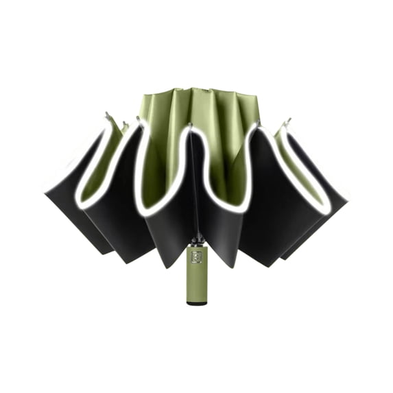 Windproof Reverse Folding Travel Umbrella with Reflective Stripe, 10 Rib Double Vented Canopy, Fully Automatic Design, 41 Inch Diameter, UPF 50+