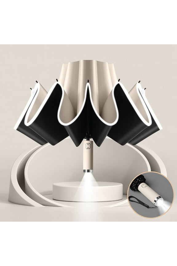 Windproof Reverse Folding Umbrella - 10 Rib Inverted Travel Umbrella with Reflective Strip, Auto Open Close Compact 41" Umbrella