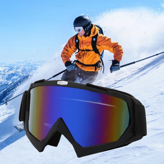 Windproof Ski Goggles with Mirrored Panoramic Lens, Anti-Fog UV Protection, Helmet Compatible Adjustable Strap for Adults and Teens