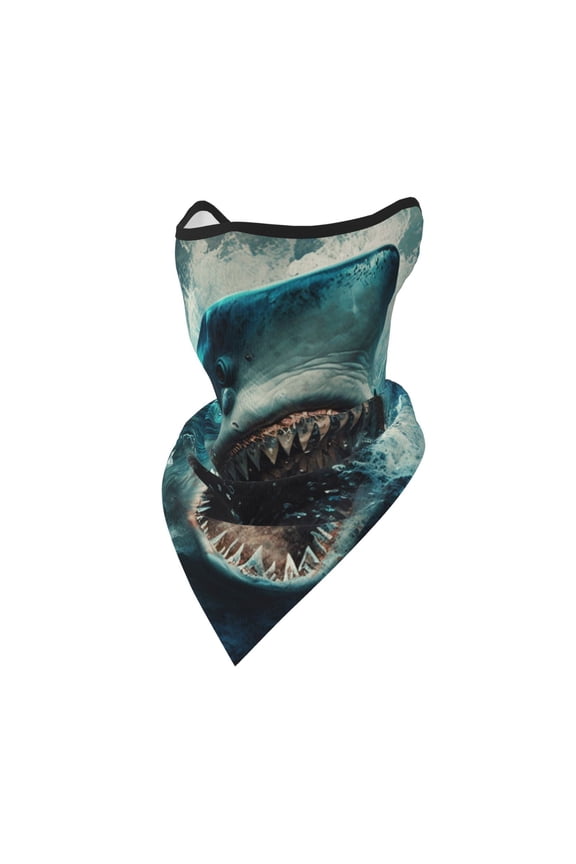 Windproof Sports Face Mask Protection Mesh Breathable Balaclava for Outdoor Activities, Angry Shark Cool Ocean Art