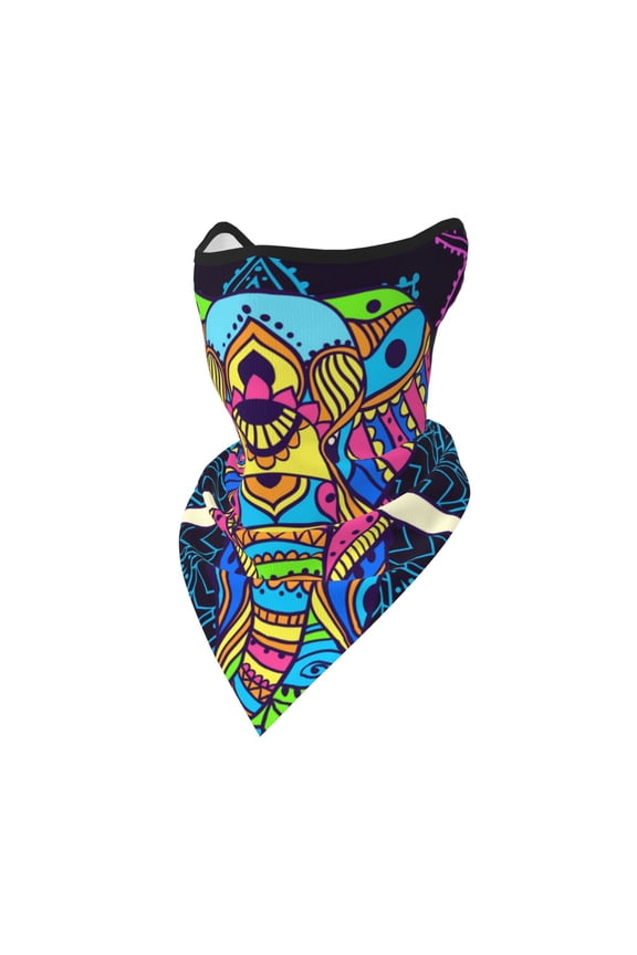 Windproof Sports Face Mask Protection Mesh Breathable Balaclava for Outdoor Activities, Boho Elephant Floral Psychedelic