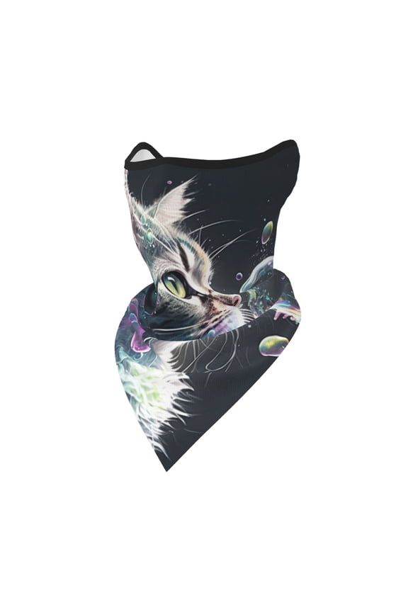 Windproof Sports Face Mask Protection Mesh Breathable Balaclava for Outdoor Activities, Cat Blow Bubbles