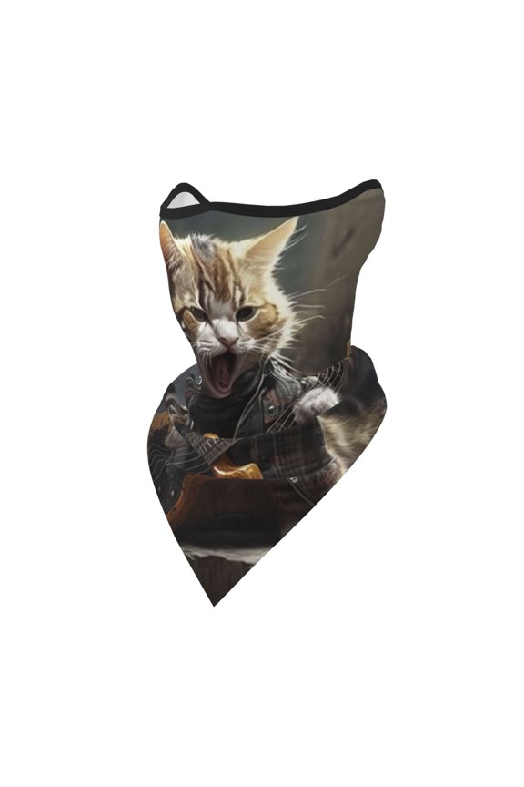 Windproof Sports Face Mask Protection Mesh Breathable Balaclava for Outdoor Activities, Cat Playing Guitar Rock Music