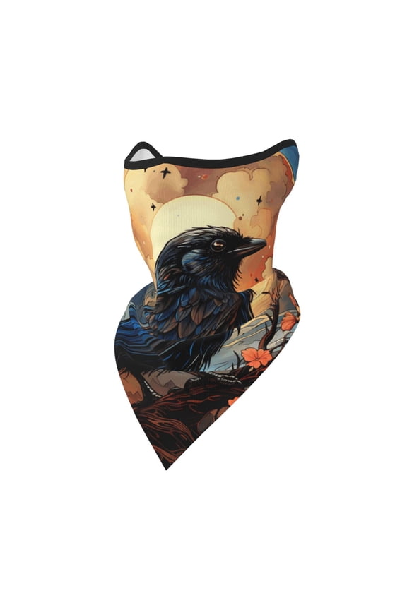 Windproof Sports Face Mask Protection Mesh Breathable Balaclava for Outdoor Activities, Crow And Flowers Raven Moon Art
