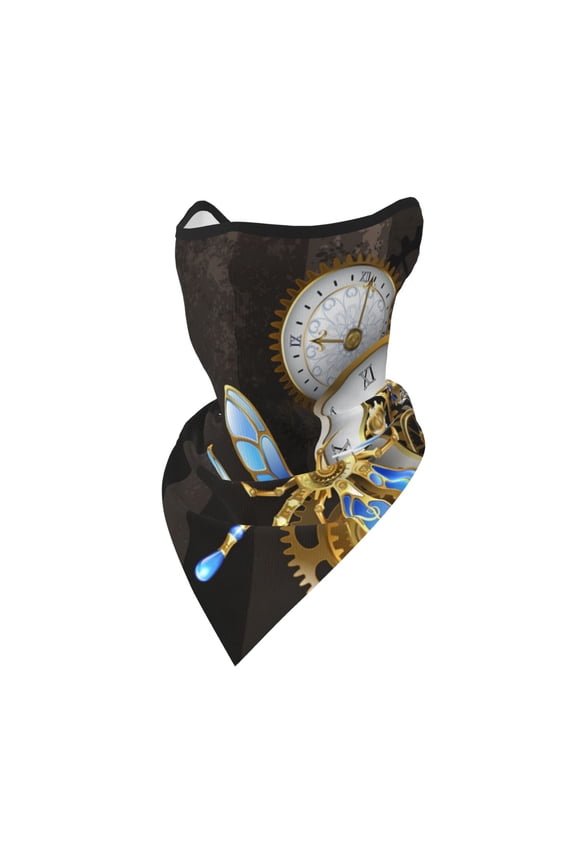 Windproof Sports Face Mask Protection Mesh Breathable Balaclava for Outdoor Activities, Dials With Dragonfly Steampunk Gold Clock