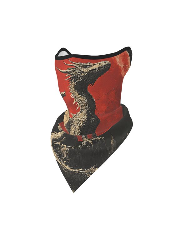 Windproof Sports Face Mask Protection Mesh Breathable Balaclava for Outdoor Activities, Dragon Gothic Retro Red Moon