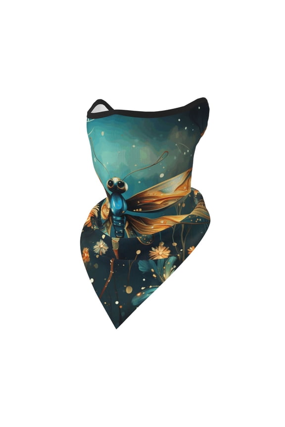 Windproof Sports Face Mask Protection Mesh Breathable Balaclava for Outdoor Activities, Dragonfly Flowers Retro Art