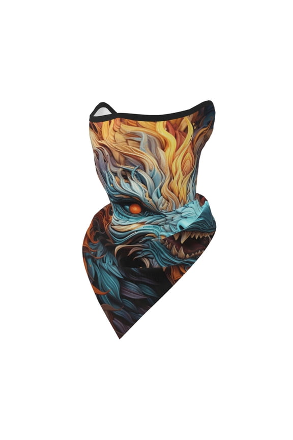 Windproof Sports Face Mask Protection Mesh Breathable Balaclava for Outdoor Activities, Fire Dragon Cool Art
