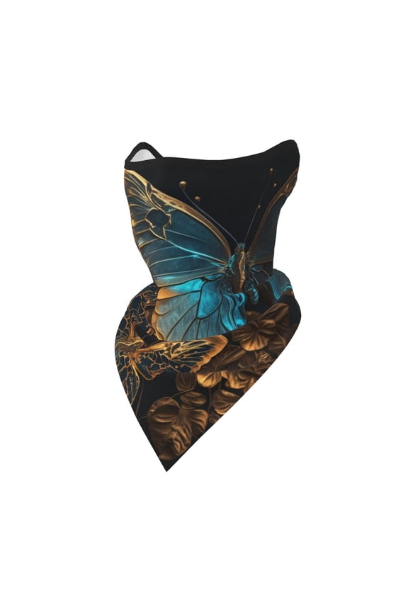 Windproof Sports Face Mask Protection Mesh Breathable Balaclava for Outdoor Activities, Gold Blue Butterflies Golden Butterfly