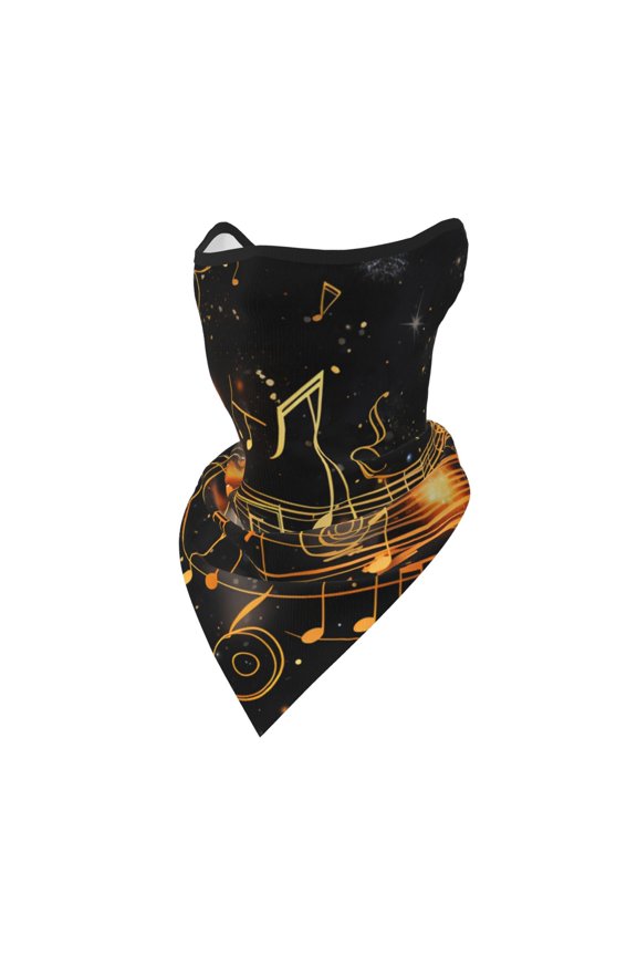 Windproof Sports Face Mask Protection Mesh Breathable Balaclava for Outdoor Activities, Golden Musical Notes With Piano Starry
