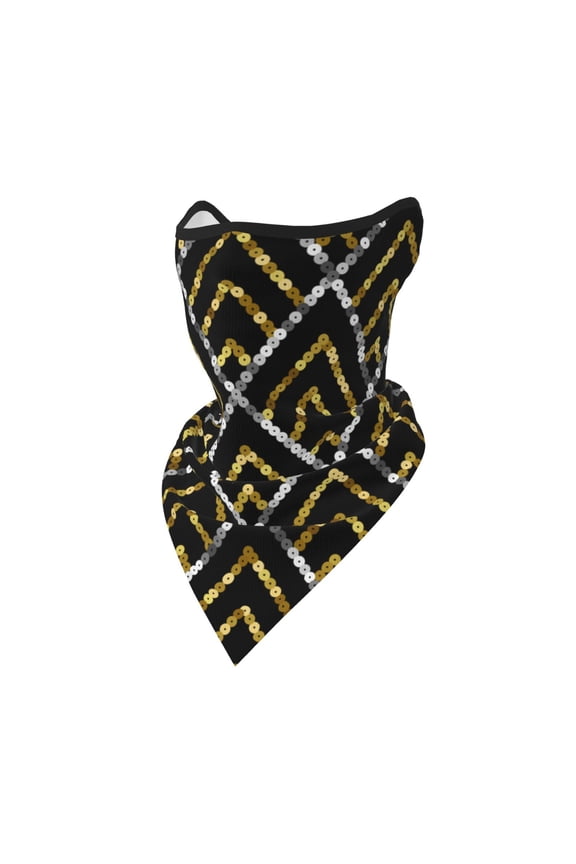 Windproof Sports Face Mask Protection Mesh Breathable Balaclava for Outdoor Activities, Golden Sequin Glitter Geometric