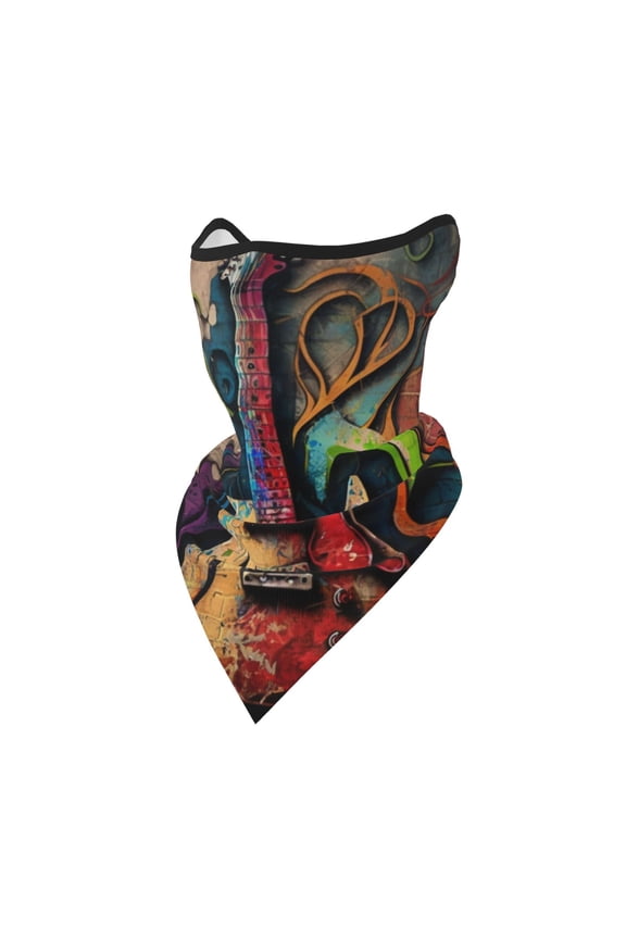 Windproof Sports Face Mask Protection Mesh Breathable Balaclava for Outdoor Activities, Guitar Music Graffiti Street Wall Art
