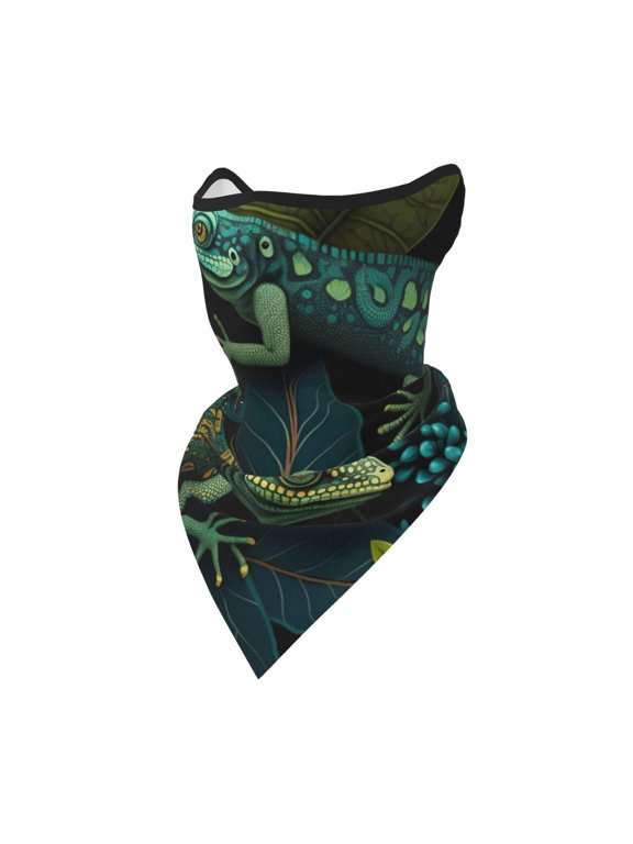 Windproof Sports Face Mask Protection Mesh Breathable Balaclava for Outdoor Activities, Lizards Lizard Art Green