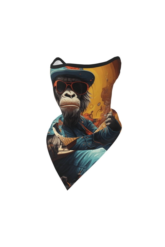 Windproof Sports Face Mask Protection Mesh Breathable Balaclava for Outdoor Activities, Monkey Playing Guitar Cool