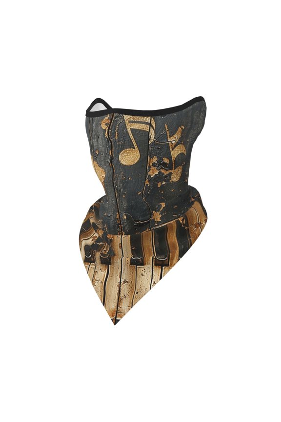 Windproof Sports Face Mask Protection Mesh Breathable Balaclava for Outdoor Activities, Musical Notes Piano Vintage Golden