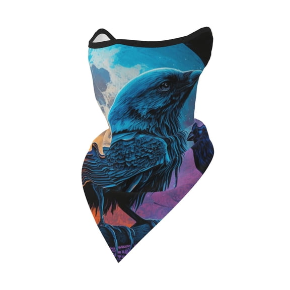 Windproof Sports Face Mask Protection Mesh Breathable Balaclava for Outdoor Activities, Raven Wolf Moon Moonlight Art