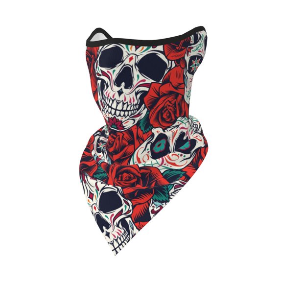 Windproof Sports Face Mask Protection Mesh Breathable Balaclava for Outdoor Activities, Red Rose Skull Skulls Head