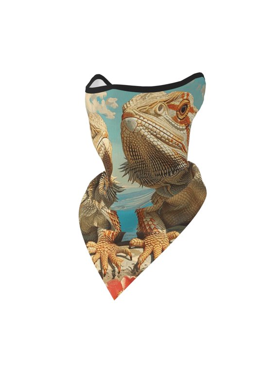 Windproof Sports Face Mask Protection Mesh Breathable Balaclava for Outdoor Activities, Retro Bearded Dragon Lizards