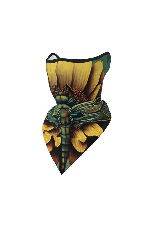Windproof Sports Face Mask Protection Mesh Breathable Balaclava for Outdoor Activities, Retro Dragonfly Flower Art